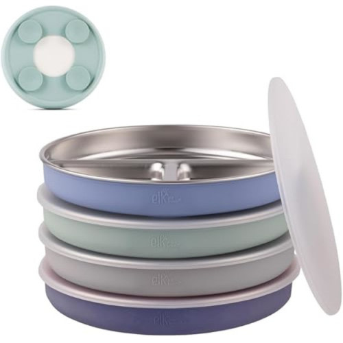 Elk and Friends  Stainless Steel Divided Plates with Silicone Sleeve