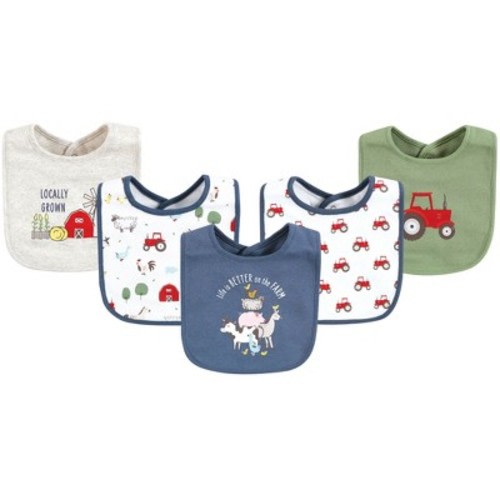 Hudson Baby Infant Boys Cotton Bibs, Green Farm Animals, One Size