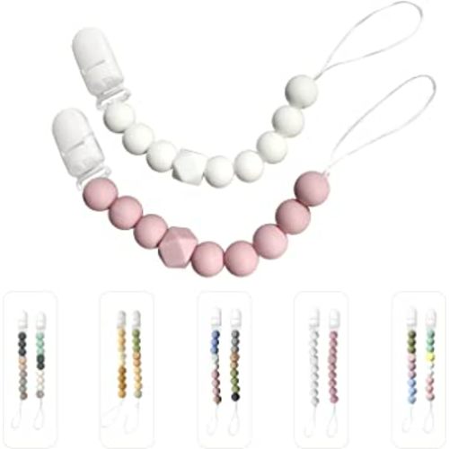 ISEAINNO Silicone Pacifier Clips for Baby Girls & Boys, Baby Pacifier Holder Clip, Pacifier Strap Pacifier Leash, Gift for Baby Shower and Birthday,2 Pack