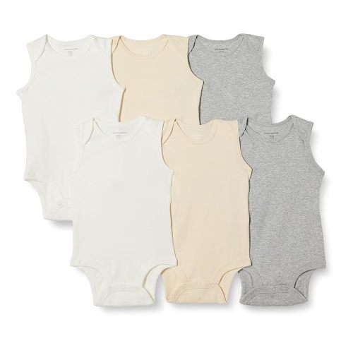 Amazon Essentials Unisex Babies' Sleeveless Bodysuits, Pack of 6