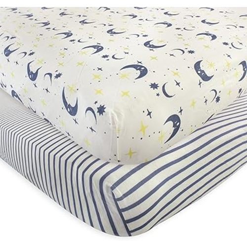 Touched by Nature Unisex Baby and Toddler Organic Cotton Crib Sheet, Moon, One Size