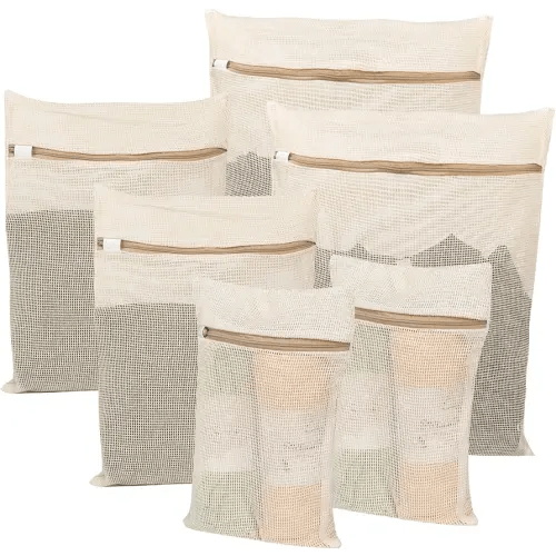 6-Piece Laundry Bag, Durable Organic Cotton Mesh Laundry Bag, Sturdy Zipper, Breathable Mesh, Exquisite Laundry Bag for Underwear, Clothes, Pants, Shoes and Socks