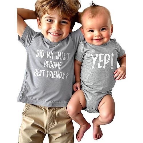 Tstars Did We Just Become Bestfriends? Big Brother Sister Little Bro Sis Matching Sibling Kids Shirt & Baby Bodysuit Set