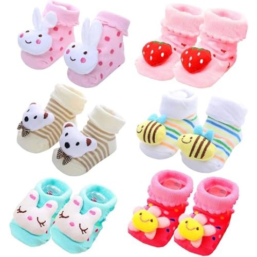 6 pairs Baby 3D Cartoon Anti-Skid Booties Socks Slippers Shoes