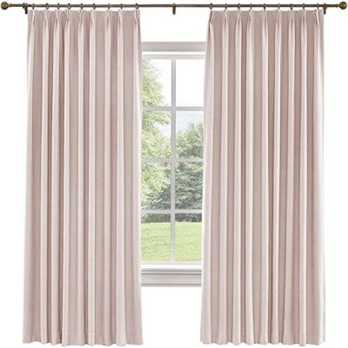 TWOPAGES 36 W x 84 L inch Pinch Pleated Curtain Room Darkening Linen Drapery for Bedroom Living Room Theater Patio Door (1 Panel),Pink Lemonade