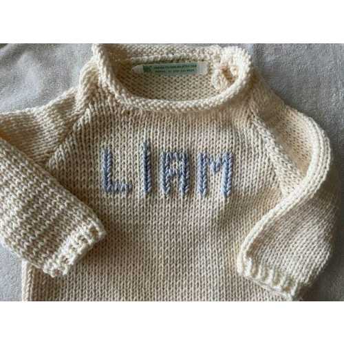 Natural/Cream-3mos plus, 3/6, 6/9 mos, 9/12 mos— Cotton - Name or 3-letter Monogram Handknit Cotton