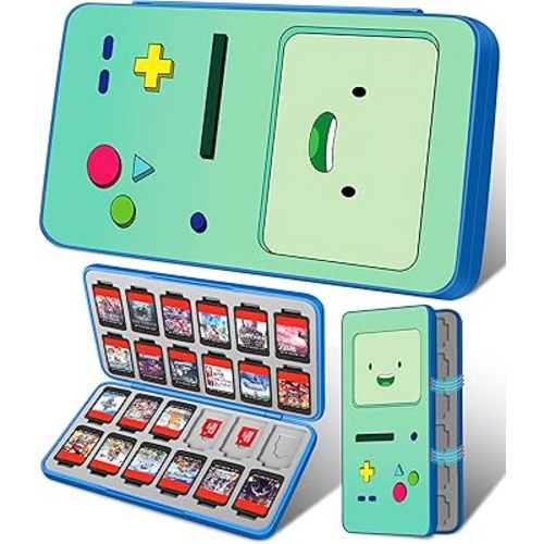 Xinocy for Nintendo Switch Game Case with 24 Game Holder Slots and 24 SD Micro Card Slots for Nintendo Switch/Lite/OLED,Cute Cartoon Games Cartridge Cases for Boys Kids Girls Kawaii Storage Box, Green