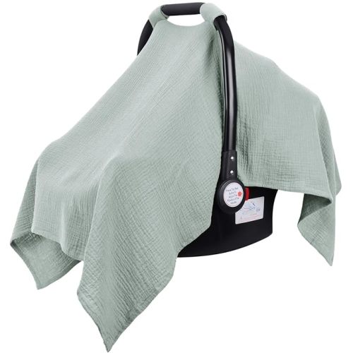 Metplus Muslin Car Seat Cover for Babies - Carseat Stroller Cover Infant Stroller Covers for Boys and Girls, Breathable & Lightweight, Fits Most Strollers & Baby Car Seats