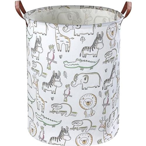 Essme Kids Laundry Hamper,Baby Laundry Basket Collapsible Greeen Hamper for Kids Room Decor, Animal Hamper,Cute Storage Basket, Nursery Hamper,Gift Baskets.(Line animal )