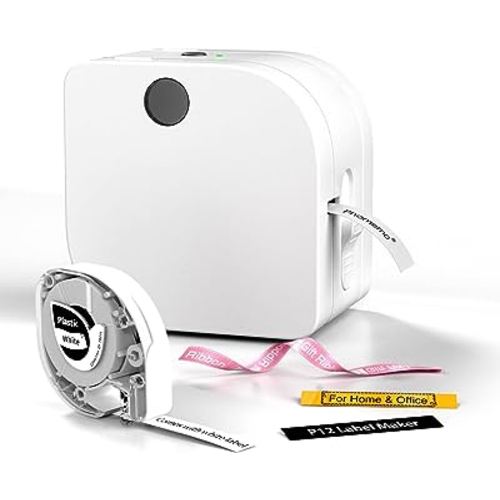 Label Maker Machine with Tape - P12 Portable Bluetooth Label Maker for Storage, Office, Home, Organizing, Sticker Maker Mini Label Maker with Multiple Templates, with 12mm x 4m Black on White Label