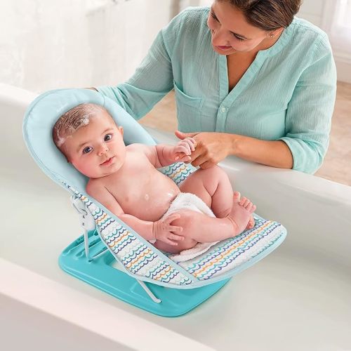 Summer Infant Deluxe Baby Bath Seat, Adjustable Support for Sink or Bathtub, Includes 3 Reclining Positions - Ride the Waves