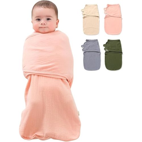 Baby Swaddle Wrap, Newborn Swaddle Blanket Wrap with Breathable Organic Cotton, Adjustable Wider Velcro Baby Swaddle Blanket, Baby Essentials for 0-6 Months Baby (Pink, 0-3 Months)