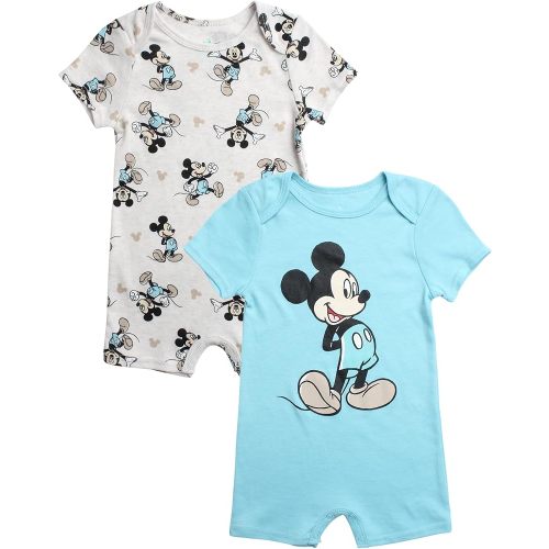 Disney Baby Boys Romper - 2 Pack Short Sleeve Baby Jumpsuit with Snap Closure - Cozy Baby Bodysuit for Boys (Newborn/Infant)
