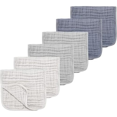 Muslin Solid Burp Cloths 100% Cotton Large 18''x10'' Extra Soft and Absorbent Multifunctional 6 Pack Baby Burping Cloth for Unisex Boys Girls (Blue Series)