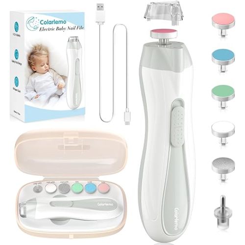 Rechargeable Baby Nail Trimmer Electric Baby Nail File, 15-in-1 Nail Clippers Filer Buffer Kit with Dust Cover LED Light for Newborn Infant Toddler Adult Toes Fingernails, Grey