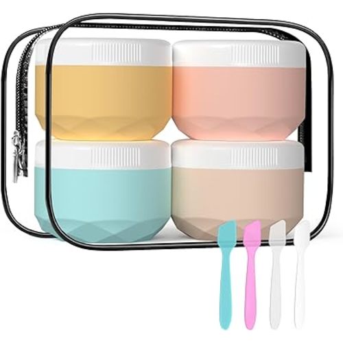Travel Containers for Toiletries, 4-Pack TSA Approved Silicone Jars (1oz) - BPA Free Leakproof Cosmetic Containers for Creams, Lotion, Skincare & Makeup with Bonus Waterproof Bag