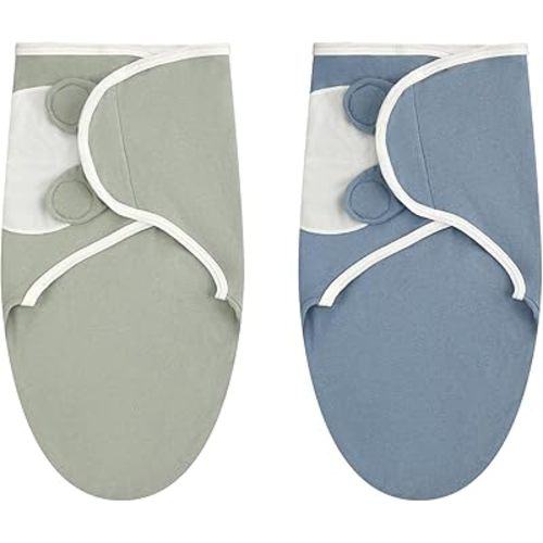 VitalCozy 2 Pcs Preemie Swaddle Preemie Swaddle Wrap Adjustable Blanket Cotton Blanket for Boys Girls Sleep(Blue, Green)