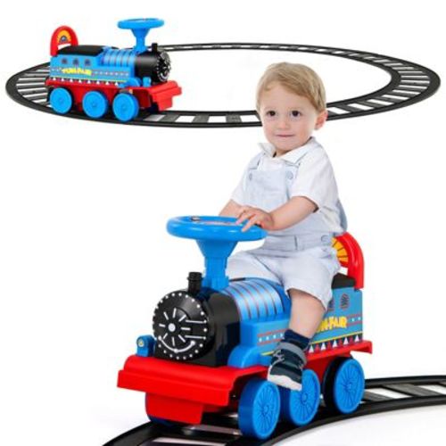 Costway 6V Electric Kids Ride On Train Motorized Train Toy w/ Track & 6 Wheels Black