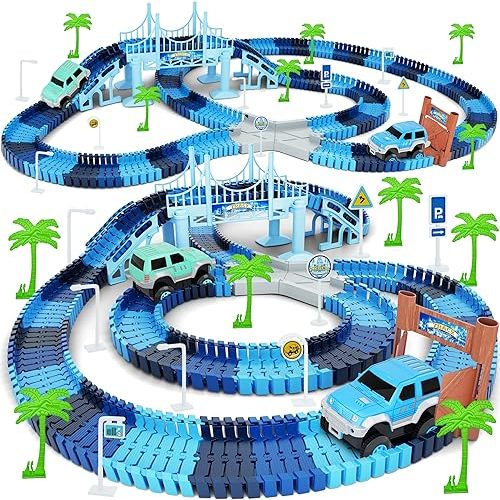 Track Car Toys, 269 PCS Racing Tracks Toy, Create A Frozen World Race Road, Flexible Tracks Playset & 2 PCS Cool Race Cars, Toddler Toys Birthday Gifts for Age 3 4 5 6 Year Old Boys Girls
