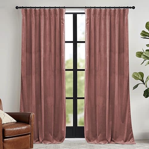 RYB HOME Dusty Pink Velvet Curtains 84 inch, Room Darkening Window Curtains for Living Room Energy Efficient Backdrop Festival Decor for Girls Bedroom, Wild Rose, W52 x L84 inch, 2 Panels
