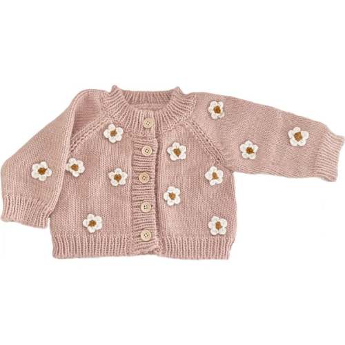 Hand-Crocheted Flower Buttoned Cardigan, Blush & White - The Blueberry Hill | Maisonette