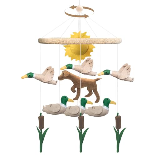 Teeloray Baby Mobile for Crib Mallard Duck Baby Crib Mobile for Boys Girls Handmade Felt Dog Nursery Decor Duck Hunting Decor Infant Toddler Room Hanging for Bassinet Gender Neutral Newborn Gift