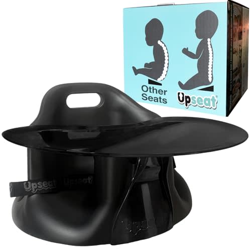 Upseat Baby Floor Seat Booster Chair for Sitting Up with Removable Tray for Meals and Playtime, Developed with Physical Therapists for Safe and Healthy Hip Development and Posture (Midnight Black)
