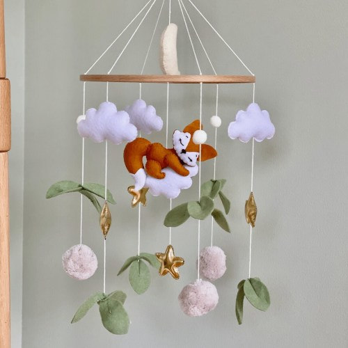 Sleepy Fox Baby Mobile | Felt Crib Mobile | Nursery Decor | Fox Crib Mobile | Baby Mobile for Girl or Boy | Baby Shower Gift | Gift for Baby