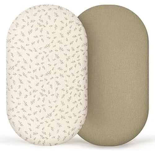 lulumoon Muslin Bassinet Sheets Baby: Cotton Bassinet Sheets Fitted for Boys and Girls - Bassinet Sheets for Oval Rectangle or Hourglass Mattress