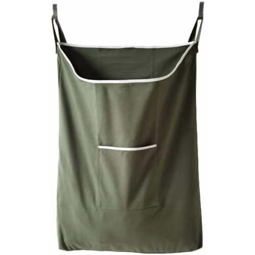 Door Hanging Laundry Bag with Hooks, 65L Army Green Laundry Collector for Bedroom Bathroom, Space-Saving Clothes Hamper Organizer