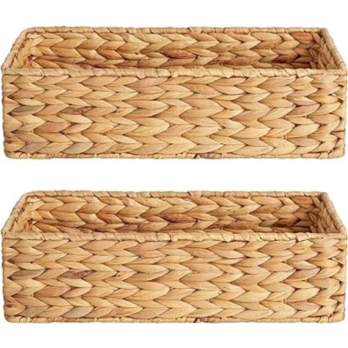 StorageWorks Toilet Tank Basket for Bathroom, Water Hyacinth Storage Baskets for Toilet Tank Top, 2-Pack