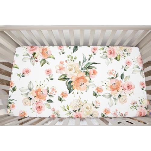 Floral Crib Sheet Watercolor Peach Coral Blush Pink Flowers - Etsy