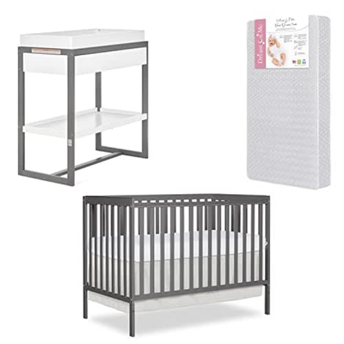 Dream On Me Nursery Essentials Bundle of Dream On Me Synergy 5 in 1 Convertible Crib, Dream On Me Arlo Changing-Table, with a Dream On Me Honeycomb Orthopedic Firm Fiber Standard Crib Mattress