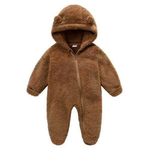 Ovbmpzd Full Zip up Baby Boy Romper Brown Hooded Solid Warm Fleece Footed Sleepers New Born Onsies New Born 3-6 Months