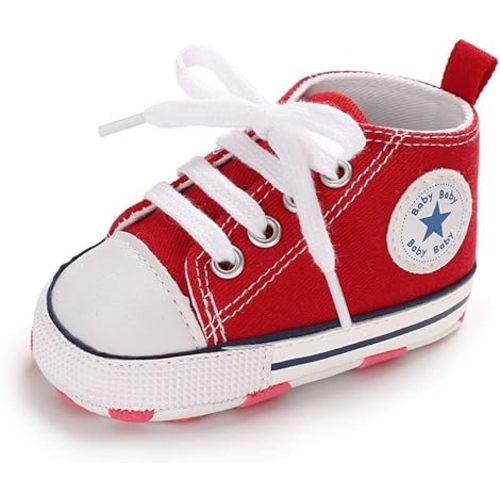 Meckior Baby Girls Boys Canvas Sneakers Soft Sole High-Top Ankle Infant First Walkers Crib Shoes