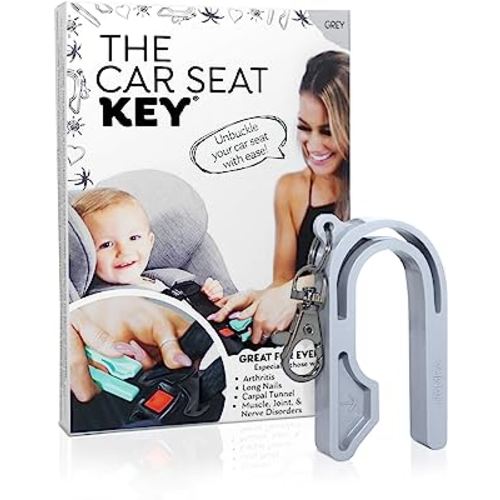 The Car Seat Key - Original Car Seat Key Chain Buckle Release Tool - Easy Unbuckle Opener Aid for Nails, Parents, Grandparents & Older Children by NAMRA Made in USA (Grey)