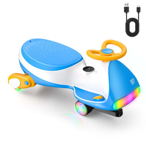 FanttikRide 2 in 1 Ultra Electric Wiggle Car with Pedal, Kids Car, MagicMute Motor Swing Car, 2 Speeds, 9 Color Modes, Digital Display, Bluetooth, for Ages 3 and Up, 150 Lbs, Sailor Blue