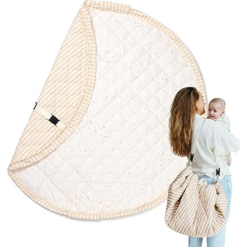 Blooom 2-in-1 Quilted Baby Play Mat & Storage Bag | Portable Play Mat (Confetti, 47 Inches)