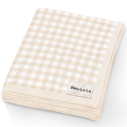 100% Luxury Cotton Knit Swaddle Receiving Crib Baby Blanket For Newborns And Infant Boys And Girls - Beige