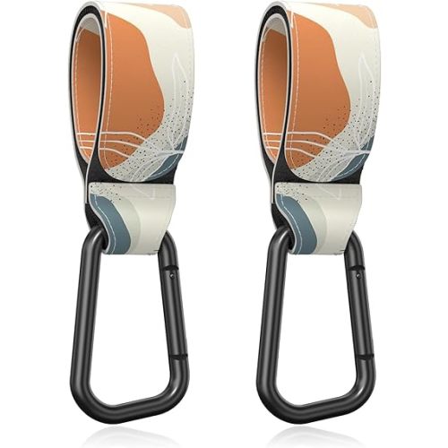 Baby Stroller Hooks for Hanging Bags, Universal Stroller Clips Accessories, Mommy Hook for Diaper Bag, Shopping Cart, Purse, Backpack - 2 Pack, Boho Leaf