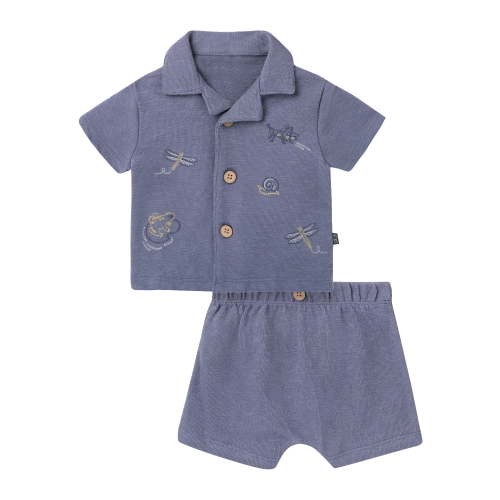 Modern Moments by Gerber Baby Boy Button Down Shirt and Short Set, 2-Piece, Sizes 0/3 Months - 24 Months