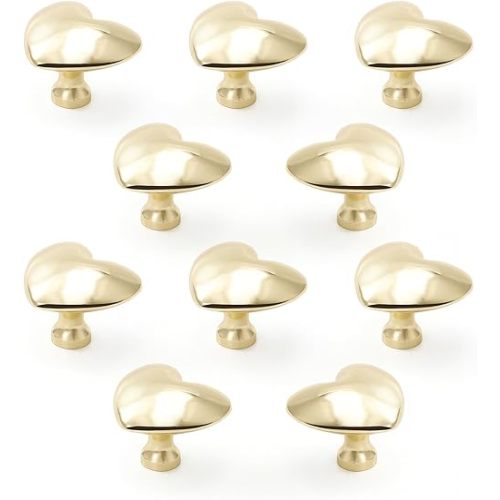 10 Pack Single Hole Shiny Gold Heart Knob Zinc Alloy Kitchen Pulls Cabinets Furniture Pull for Dresser Wardrobe Cupboard Drawer Knobs Pulls Handles