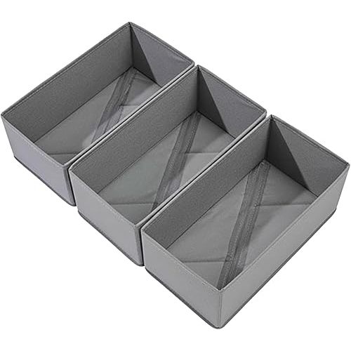 Sock Drawer Organizer Set of 3 Pack Gray, 11' Small Collapsible Fabric Underwear Dividers, Closet Foldable Dresser Storage Bins for Clothing