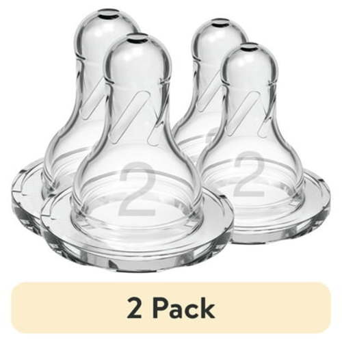 (2 pack) Dr. Brown's Natural Flow Level 2 Narrow Baby Bottle Silicone Nipple, Medium Flow, 3m+, 100% Silicone Bottle Nipple, 2 Pack