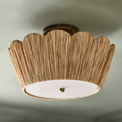 Greta Scalloped Raffia 18" Flush Mount Light