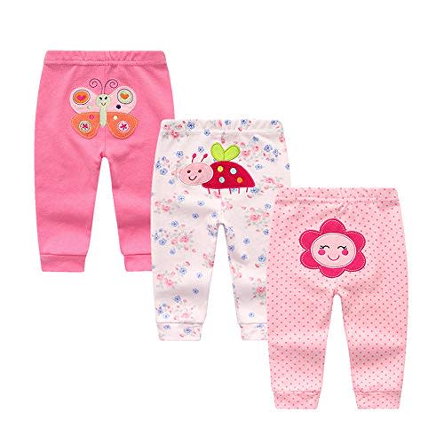 Unisex Newborn Baby Cotton 4-Pack Pants Embroidery Pringting Casual Leggings 0-24 Months for Boys and Girls