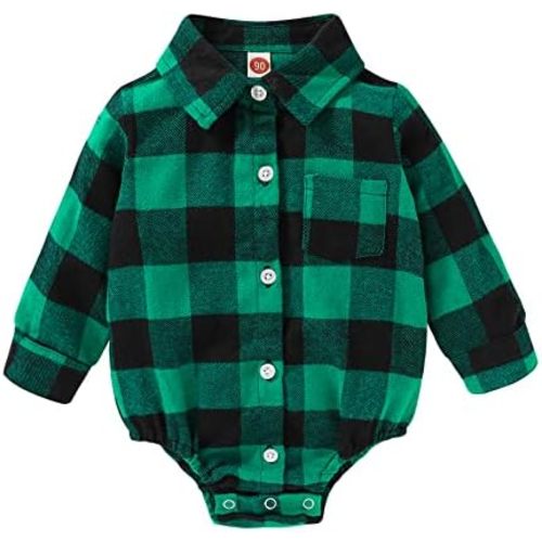 HAPPYMA Newborn Baby Boy Girls Plaid Outfit Flannel Romper Tops Infant Long Sleeve Button Down Plaid Casual Bodysuit Clothes
