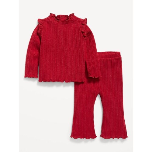 Cozy Long-Sleeve Ribbed Ruffle-Trim Top and Pants Set for Baby | Old Navy