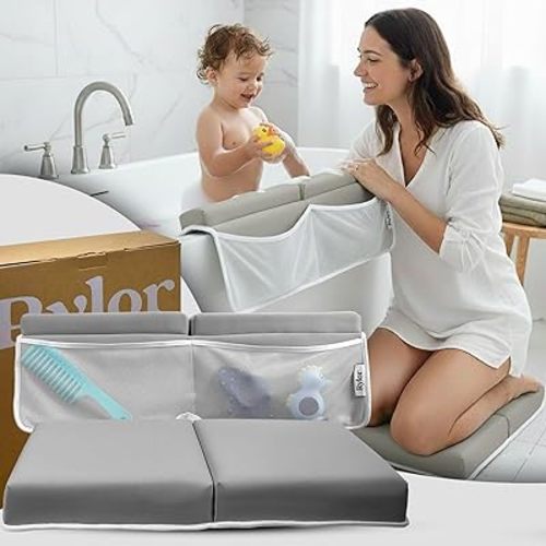 Rylor Baby Bath Kneeler & Elbow Rest Pad - Ultra Thick Foam Cushion for Bathing Infants & Toddlers - 26'' Extra Long and 2.4'' Thick- Non-Slip, Comfortable Support (Gray)
