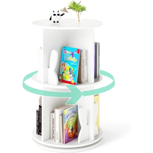 Costzon Kids Rotating Bookshelf, 360° Display Spinning Bookcase with Bookends, 3 Tier Floor Standing Book Tower Storage Rack, Corner Bookshelf for Small Space, Kids Room, Bedroom, Nursery (White)
